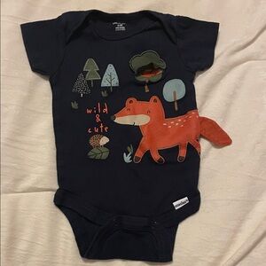 Gerber Dark Blue Baby Onesie with Fox and Forest Design